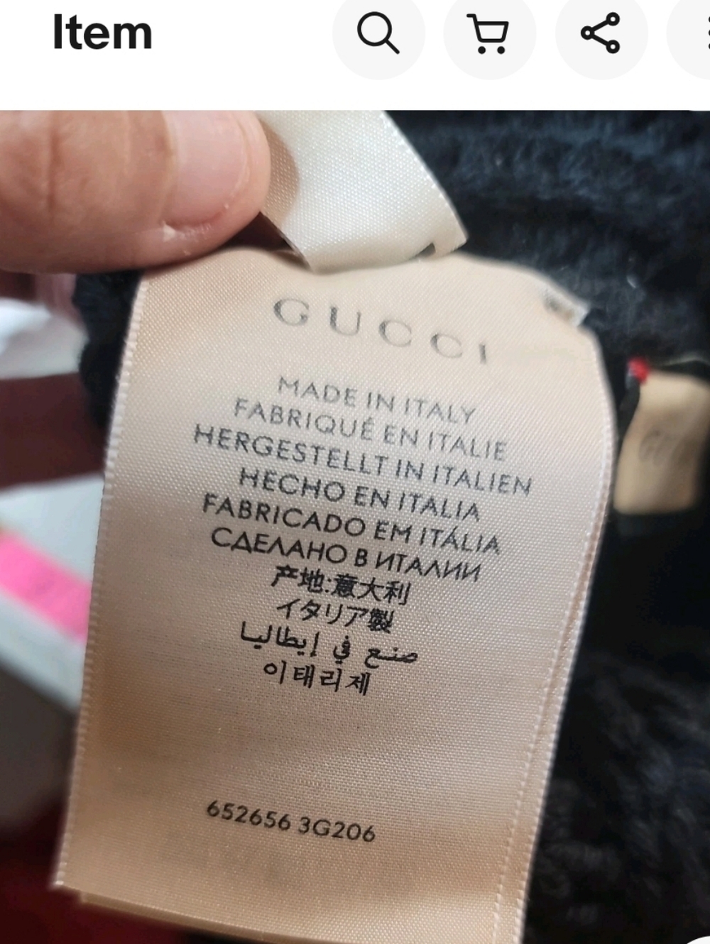 Gucci Black Ribbed Knit Pom-Pom Hat with Logo Patch With COA - Picture 6 of 7